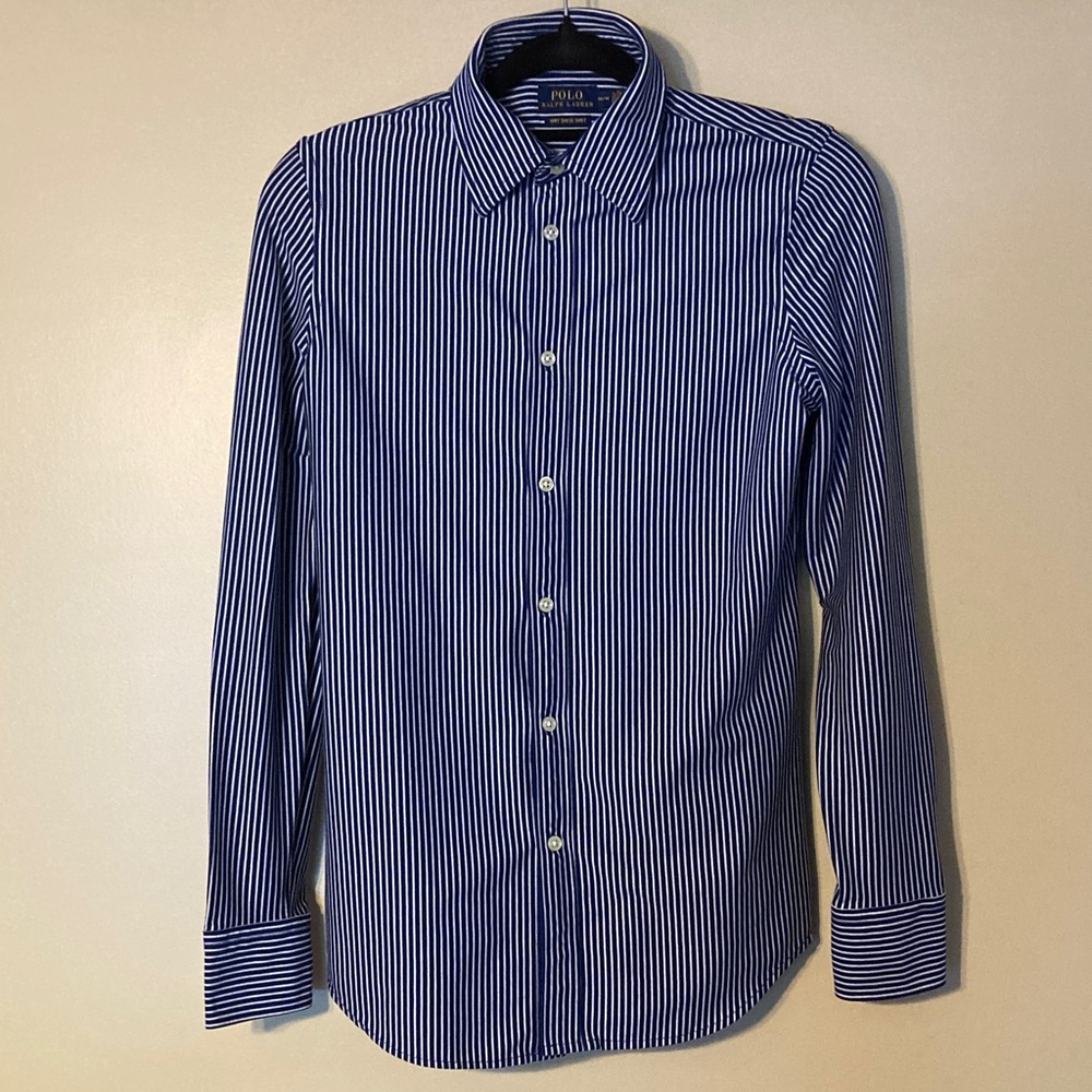Polo Ralph Lauren Women's Blue and White Striped Blouse